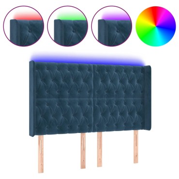 vidaXL Κεφαλάρι Κρεβατιού LED Σκούρο Μπλε 163x16x118/128cm Βελούδινο 1 τεμ.