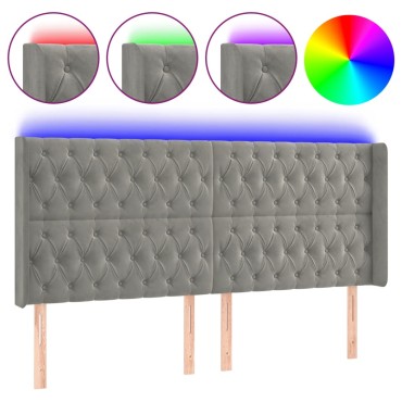 vidaXL Κεφαλάρι Κρεβατιού LED Ανοιχτό Γκρι 203x16x118/128cm Βελούδινο 1 τεμ.