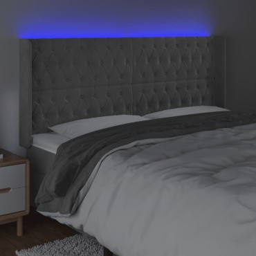 vidaXL Κεφαλάρι Κρεβατιού LED Ανοιχτό Γκρι 203x16x118/128cm Βελούδινο 1 τεμ.