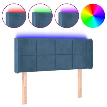 vidaXL Κεφαλάρι Κρεβατιού LED Σκούρο Μπλε 103x16x78/88cm Βελούδινο 1 τεμ.
