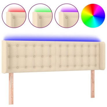 vidaXL Κεφαλάρι Κρεβατιού LED Κρεμ 147x16x78/88cm Υφασμάτινο 1 τεμ.