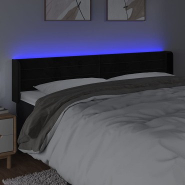vidaXL Κεφαλάρι Κρεβατιού LED Μαύρο 163x16x78/88cm Βελούδινο 1 τεμ.