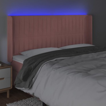 vidaXL Κεφαλάρι Κρεβατιού LED Ροζ 163x16x118/128cm Βελούδινο 1 τεμ.