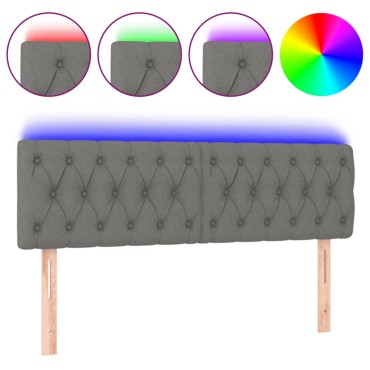 vidaXL Κεφαλάρι Κρεβατιού LED Σκούρο Γκρι 144x7x78/88cm Υφασμάτινο 1 τεμ.