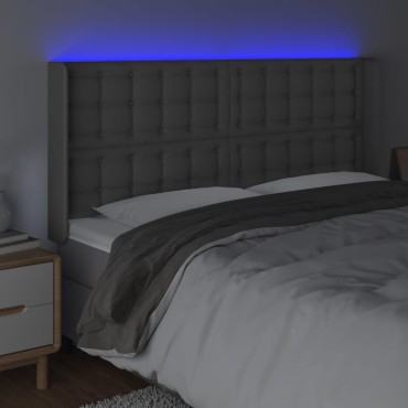 vidaXL Κεφαλάρι Κρεβατιού LED Γκρι 203x16x118/128cm Συνθετ. Δέρμα 1 τεμ.