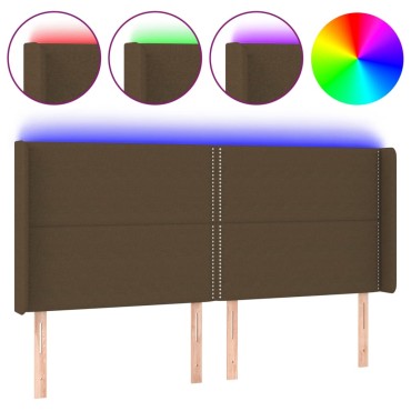 vidaXL Κεφαλάρι Κρεβατιού LED Σκούρο Καφέ 203x16x118/128cm Υφασμάτινο 1 τεμ.