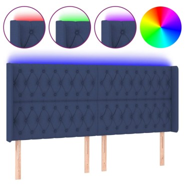 vidaXL Κεφαλάρι Κρεβατιού LED Μπλε 203x16x118/128cm Υφασμάτινο 1 τεμ.