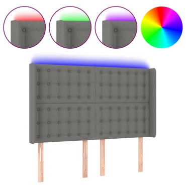 vidaXL Κεφαλάρι Κρεβατιού LED Σκούρο Γκρι 147x16x118/128cm Υφασμάτινο 1 τεμ.