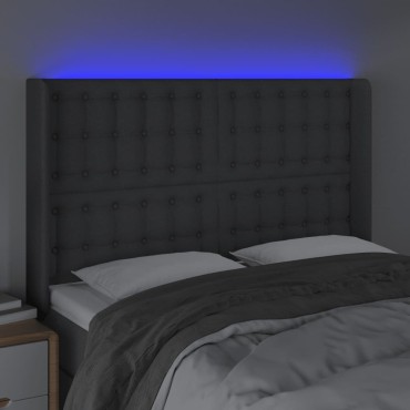 vidaXL Κεφαλάρι Κρεβατιού LED Σκούρο Γκρι 147x16x118/128cm Υφασμάτινο 1 τεμ.