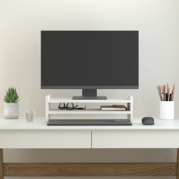 vidaXL Βάση Οθόνης Λευκή 50 x 27 x 15 εκ. από Μασίφ Ξύλο Πεύκου