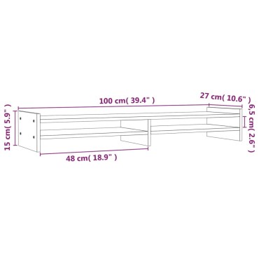 vidaXL Βάση Οθόνης Γκρι 100 x 27 x 15 εκ. από Μασίφ Ξύλο Πεύκου
