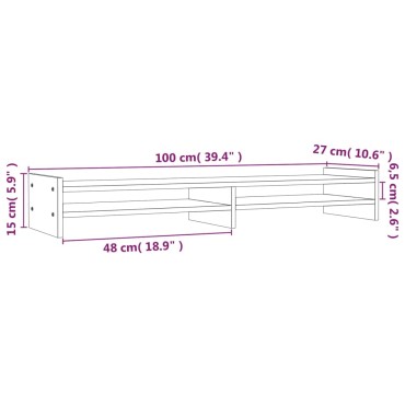 vidaXL Βάση Οθόνης Λευκή 100x27x15 εκ. από Μασίφ Ξύλο Πεύκου