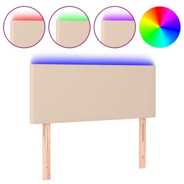 vidaXL Κεφαλάρι Κρεβατιού LED Καπουτσίνο 90x5x78/88cm Συνθετ. Δέρμα 1 τεμ.