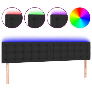 vidaXL Κεφαλάρι Κρεβατιού LED Μαύρο 200x5x78/88cm Συνθετ. Δέρμα 1 τεμ.