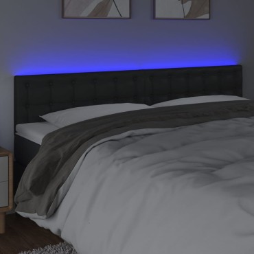 vidaXL Κεφαλάρι Κρεβατιού LED Μαύρο 200x5x78/88cm Συνθετ. Δέρμα 1 τεμ.
