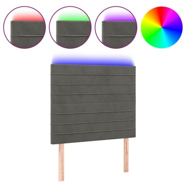 vidaXL Κεφαλάρι Κρεβατιού LED Σκούρο Γκρι 80x5x118/128cm Βελούδινο 1 τεμ.