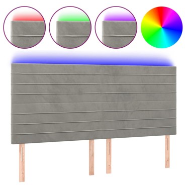 vidaXL Κεφαλάρι Κρεβατιού LED Ανοιχτό Γκρι 160x5x118/128cm Βελούδινο 1 τεμ.