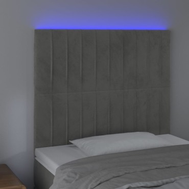 vidaXL Κεφαλάρι Κρεβατιού LED Ανοιχτό Γκρι 100x5x118/128cm Βελούδινο 1 τεμ.