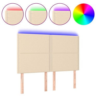 vidaXL Κεφαλάρι Κρεβατιού LED Κρεμ 144x5x118/128cm Υφασμάτινο 1 τεμ.