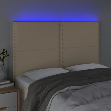 vidaXL Κεφαλάρι Κρεβατιού LED Κρεμ 144x5x118/128cm Υφασμάτινο 1 τεμ.