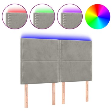 vidaXL Κεφαλάρι Κρεβατιού LED Ανοιχτό Γκρι 144x5x118/128cm Βελούδινο 1 τεμ.