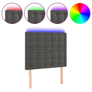 vidaXL Κεφαλάρι Κρεβατιού LED Σκούρο Γκρι 90x5x118/128cm Βελούδινο 1 τεμ.