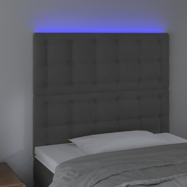 vidaXL Κεφαλάρι Κρεβατιού LED Σκούρο Γκρι 90x5x118/128cm Βελούδινο 1 τεμ.