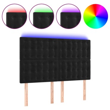 vidaXL Κεφαλάρι Κρεβατιού LED Μαύρο 144x5x118/128cm Βελούδινο 1 τεμ.
