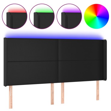 vidaXL Κεφαλάρι Κρεβατιού LED Μαύρο 183x16x118/128cm Συνθετ. Δέρμα 1 τεμ.