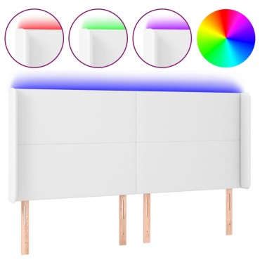 vidaXL Κεφαλάρι Κρεβατιού LED Λευκό 203x16x118/128cm Συνθετ. Δέρμα 1 τεμ.