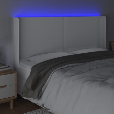 vidaXL Κεφαλάρι Κρεβατιού LED Λευκό 203x16x118/128cm Συνθετ. Δέρμα 1 τεμ.