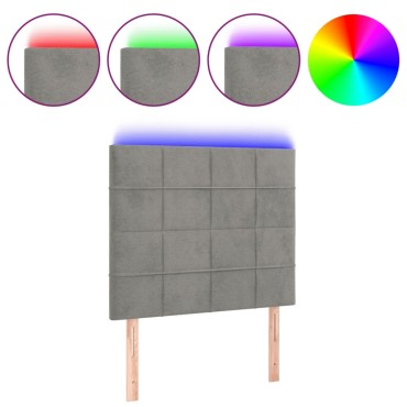 vidaXL Κεφαλάρι Κρεβατιού LED Ανοιχτό Γκρι 90x5x118/128cm Βελούδινο 1 τεμ.