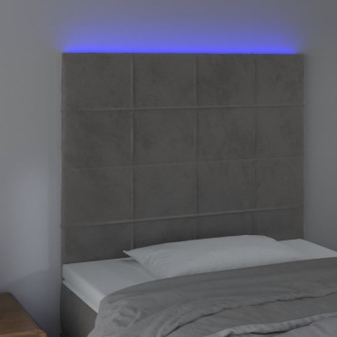 vidaXL Κεφαλάρι Κρεβατιού LED Ανοιχτό Γκρι 90x5x118/128cm Βελούδινο 1 τεμ.