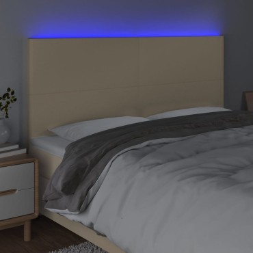 vidaXL Κεφαλάρι Κρεβατιού LED Κρεμ 200x5x118/128cm Υφασμάτινο 1 τεμ.
