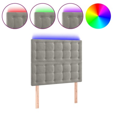 vidaXL Κεφαλάρι Κρεβατιού LED Ανοιχτό Γκρι 100x5x118/128cm Βελούδινο 1 τεμ.