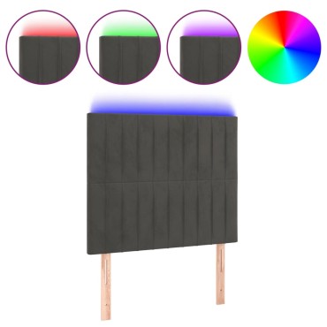 vidaXL Κεφαλάρι Κρεβατιού LED Σκούρο Γκρι 100x5x118/128cm Βελούδινο 1 τεμ.