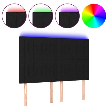vidaXL Κεφαλάρι Κρεβατιού LED Μαύρο 144x5x118/128cm Υφασμάτινο 1 τεμ.