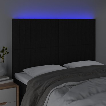 vidaXL Κεφαλάρι Κρεβατιού LED Μαύρο 144x5x118/128cm Υφασμάτινο 1 τεμ.