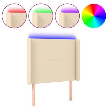 vidaXL Κεφαλάρι Κρεβατιού LED Κρεμ 103x16x118/128cm Υφασμάτινο 1 τεμ.