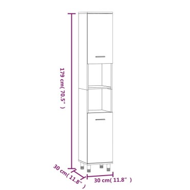 vidaXL Ντουλάπι Μπάνιου Καφέ Δρυς 30x30x179cm Επεξεργασμένο Ξύλο