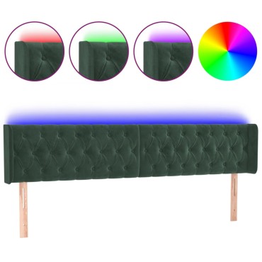vidaXL Κεφαλάρι Κρεβατιού LED Σκούρο Πράσινο 183x16x78/88cm Βελούδινο 1 τεμ.