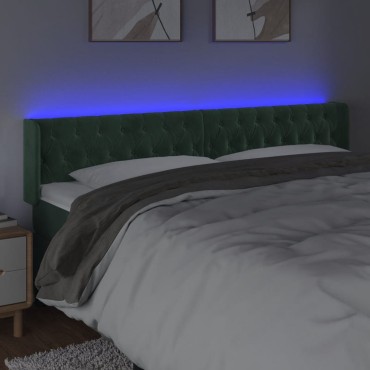 vidaXL Κεφαλάρι Κρεβατιού LED Σκούρο Πράσινο 183x16x78/88cm Βελούδινο 1 τεμ.