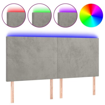 vidaXL Κεφαλάρι Κρεβατιού LED Ανοιχτό Γκρι 180x5x118/128cm Βελούδινο 1 τεμ.