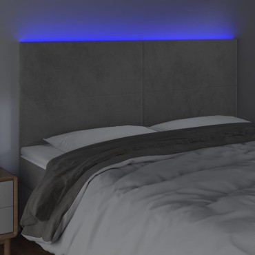 vidaXL Κεφαλάρι Κρεβατιού LED Ανοιχτό Γκρι 180x5x118/128cm Βελούδινο 1 τεμ.