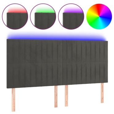 vidaXL Κεφαλάρι Κρεβατιού LED Σκούρο Γκρι 200x5x118/128cm Βελούδινο 1 τεμ.