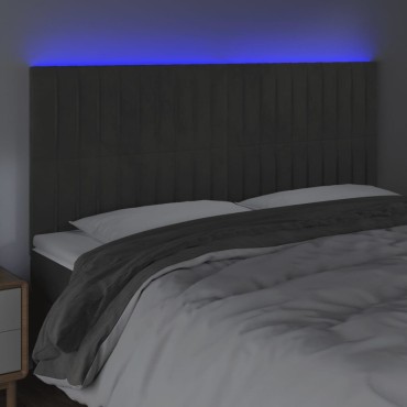 vidaXL Κεφαλάρι Κρεβατιού LED Σκούρο Γκρι 200x5x118/128cm Βελούδινο 1 τεμ.