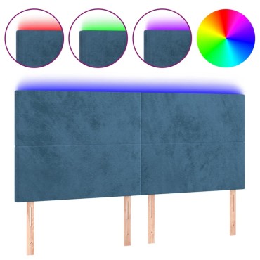 vidaXL Κεφαλάρι Κρεβατιού LED Σκούρο Μπλε 180x5x118/128cm Βελούδινο 1 τεμ.