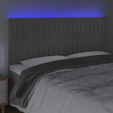 vidaXL Κεφαλάρι Κρεβατιού LED Ανοιχτό Γκρι 180x5x118/128cm Βελούδινο 1 τεμ.