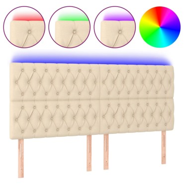 vidaXL Κεφαλάρι Κρεβατιού LED Κρεμ 180x7x118/128cm Υφασμάτινο 1 τεμ.