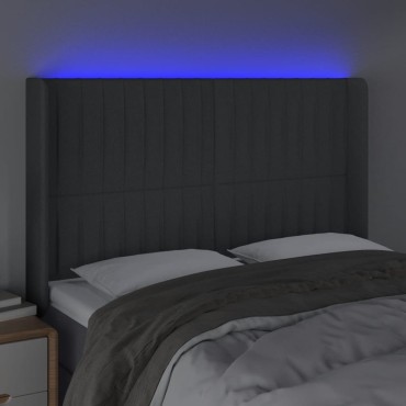 vidaXL Κεφαλάρι Κρεβατιού LED Σκούρο Γκρι 147x16x118/128cm Υφασμάτινο 1 τεμ.